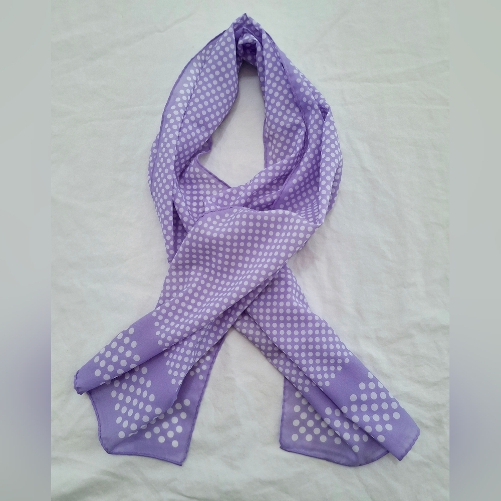 Brand New Vintage 1970's Robinson Golluber Purple White Dot Oblong Scarf